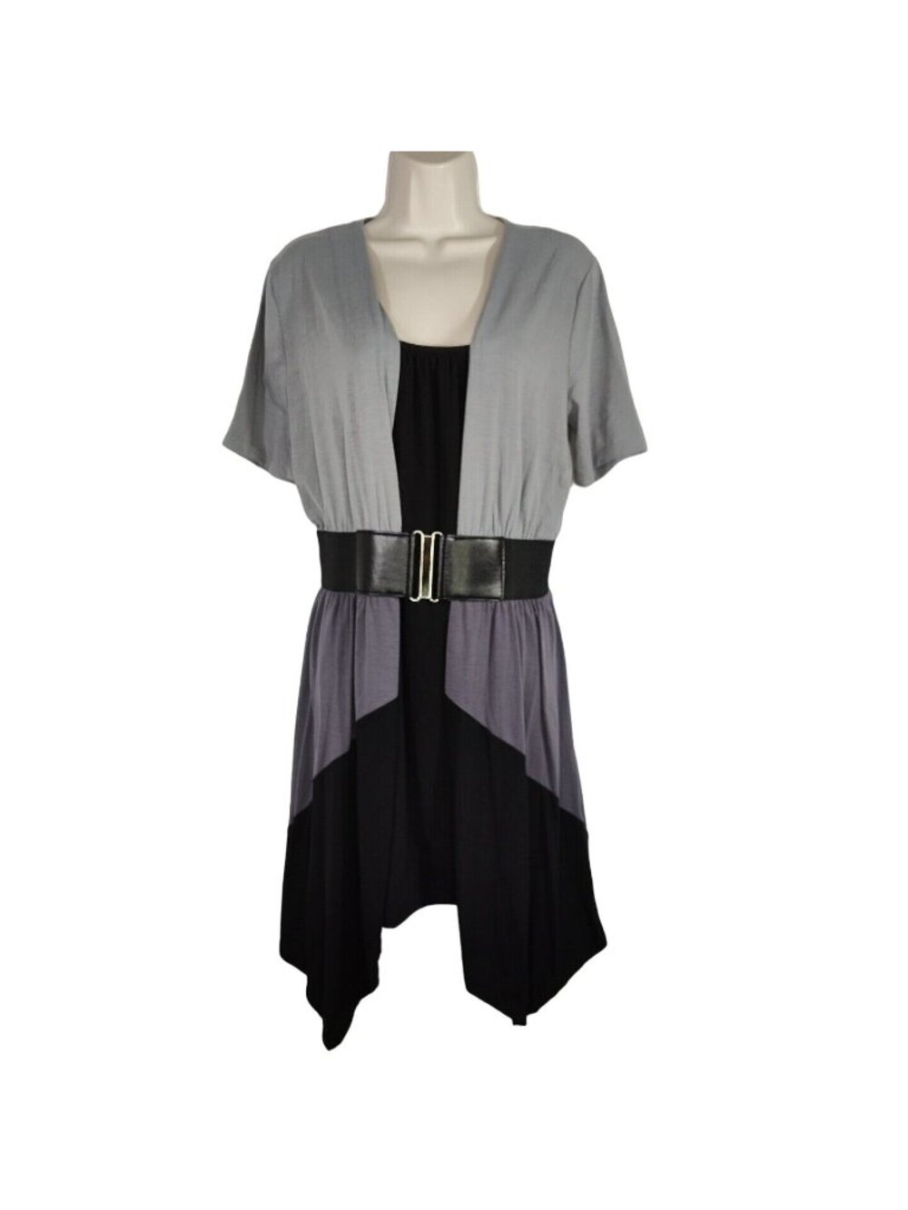 As U Wish Faux 2 Pc Dress Size L Grey Black Color Block Jersey Knit FLAW